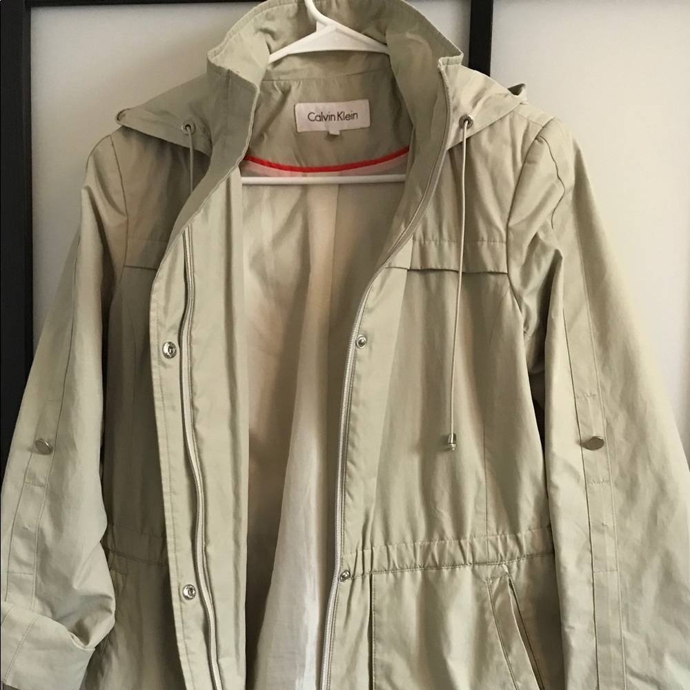 XS Calvin Klein hooded tan rain jacket
